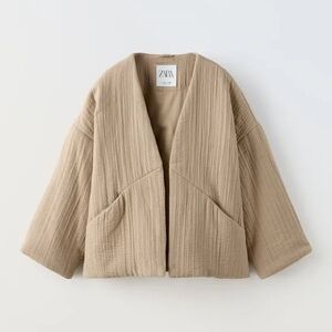 ZARA Tan Topstitched Quilted Jacket Kimono
